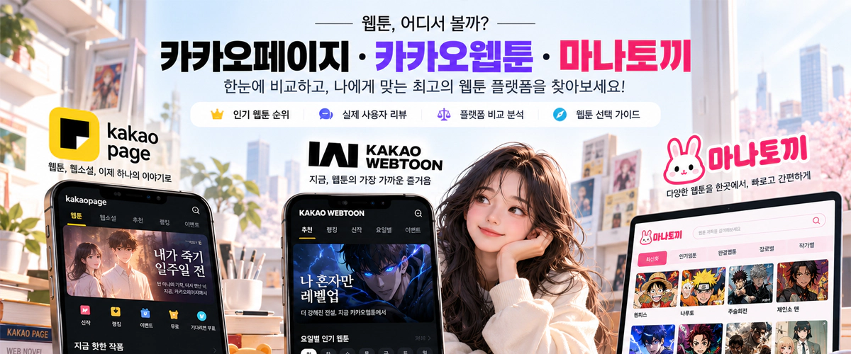 카카오페이지 카카오웹툰 마나토끼 비교 메인 이미지